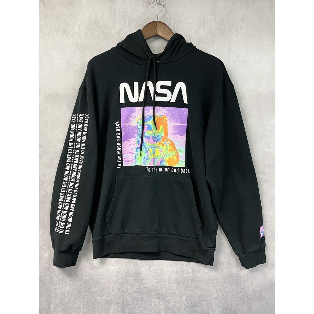Hyper Space NASA Hoodie Size L Astronaut Moon Graphic Print Vaporwave Pullover